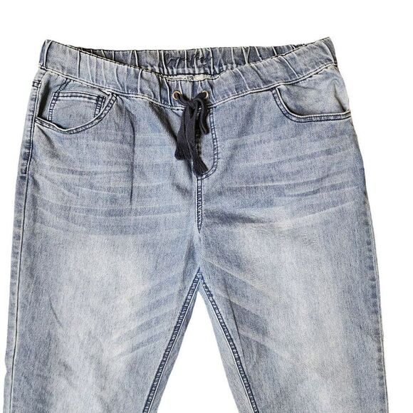 Jogger Fit Drawstring Waist Tapered Leg Denim Jeans Womens Size 1X Blue - Picture 2 of 5